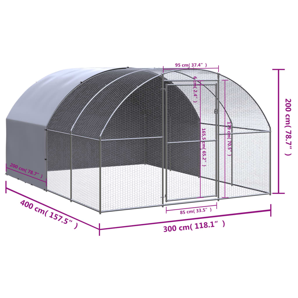 Outdoor-Hühnerstall 3x4x2 m Verzinkter Stahl