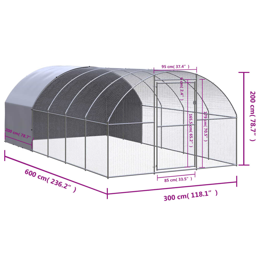 Outdoor-Hühnerstall 3x6x2 m Verzinkter Stahl