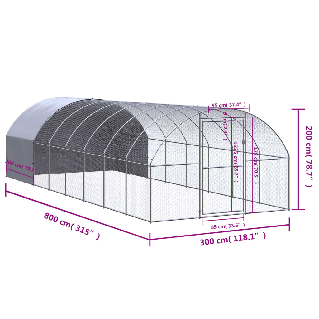 Outdoor-Hühnerstall 3x8x2 m Verzinkter Stahl