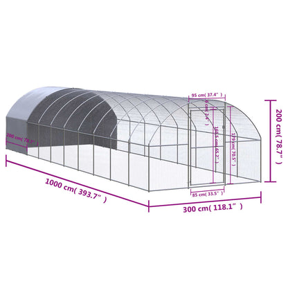 Outdoor-Hühnerstall 3x10x2 m Verzinkter Stahl