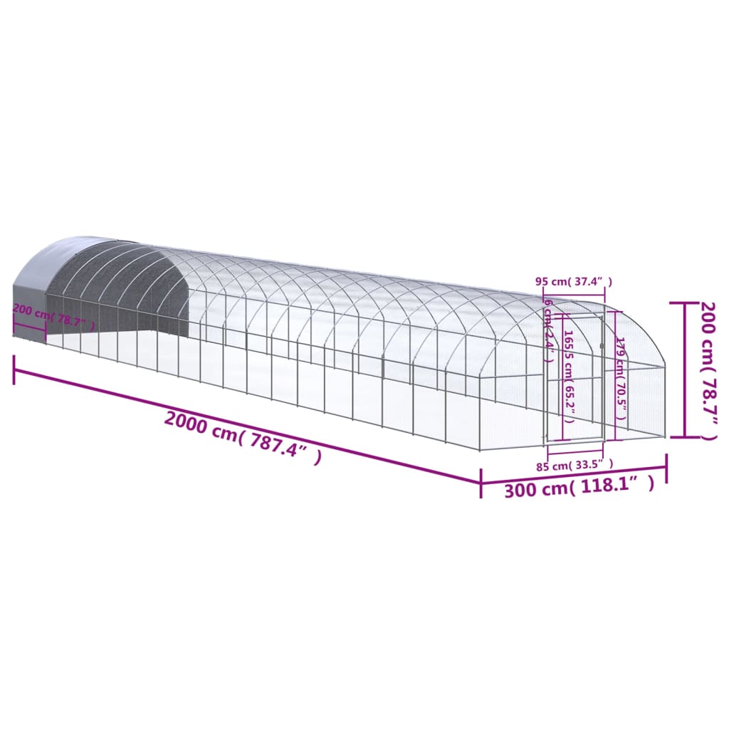 Outdoor-Hühnerstall 3x20x2 m Verzinkter Stahl