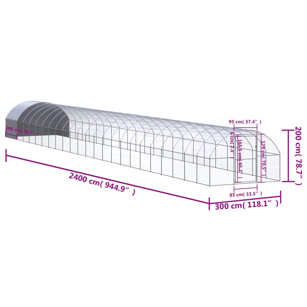 Outdoor-Hühnerstall 3x24x2 m Verzinkter Stahl