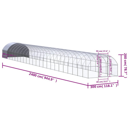 Outdoor-Hühnerstall 3x24x2 m Verzinkter Stahl