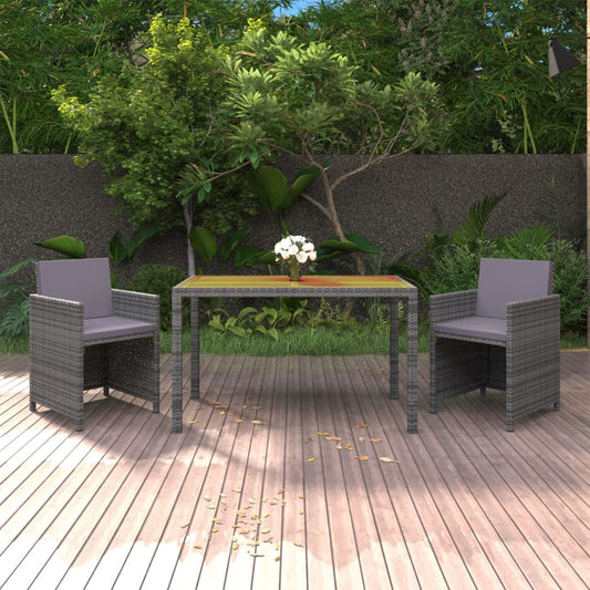 3-tlg. Garten-Essgruppe mit Kissen Poly Rattan Grau