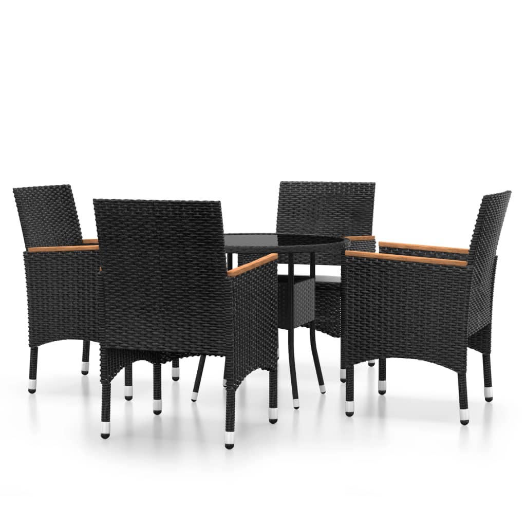 5-tlg. Bistro-Set Poly-Rattan und Hartglas Schwarz