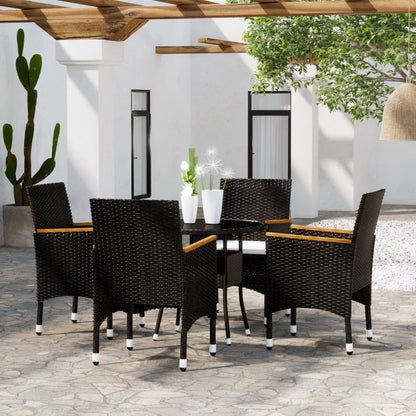 5-tlg. Bistro-Set Poly-Rattan und Hartglas Schwarz