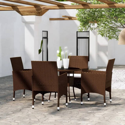 5-tlg. Bistro-Set Poly-Rattan und Hartglas Braun