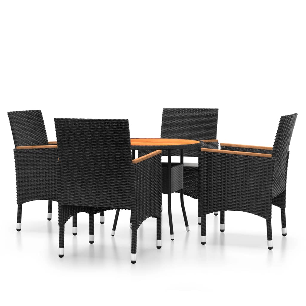 5-tlg. Bistro-Set Poly-Rattan und Massivholz Schwarz