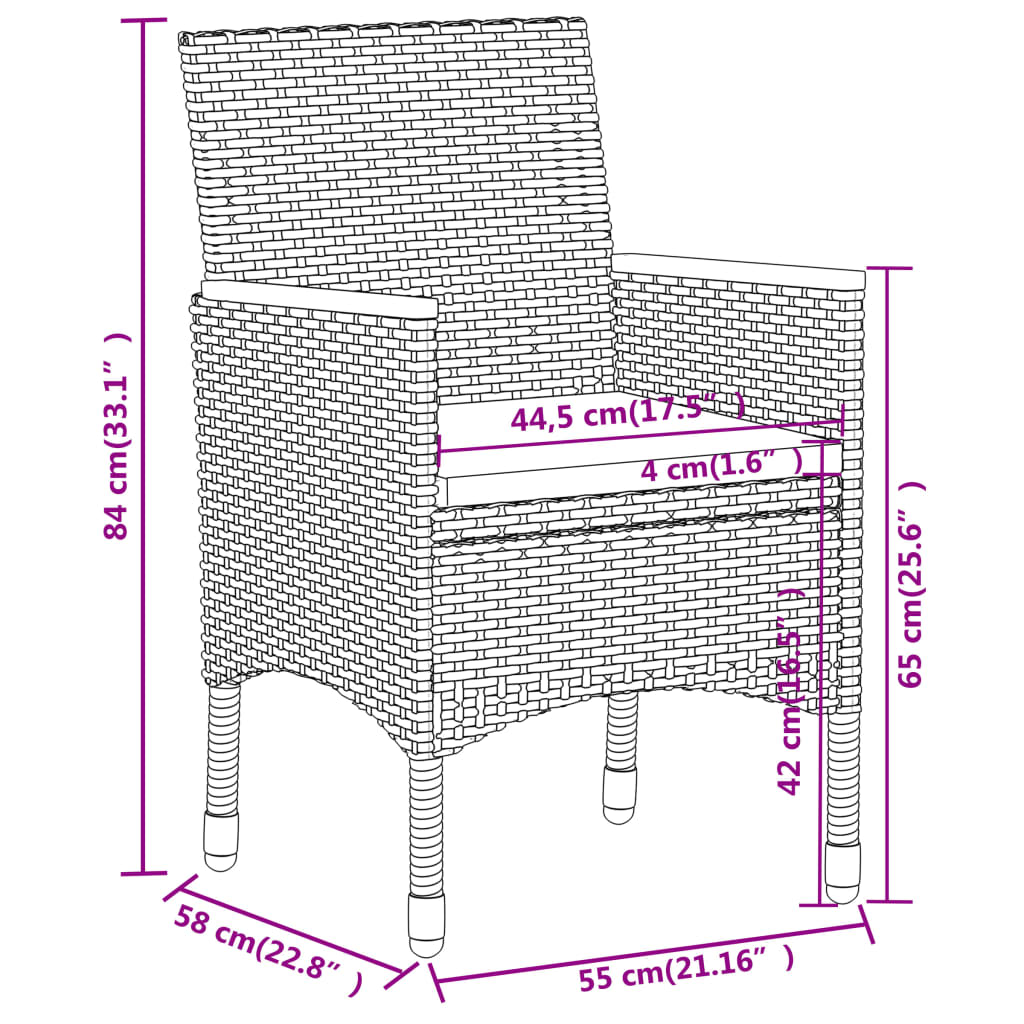 5-tlg. Bistro-Set Poly-Rattan und Massivholz Schwarz