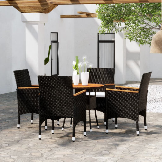 5-tlg. Bistro-Set Poly-Rattan und Massivholz Schwarz