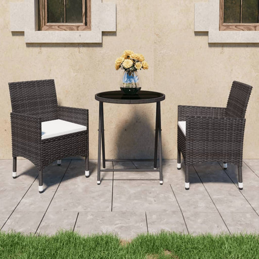 3-tlg. Bistro-Set Poly-Rattan und Hartglas Braun