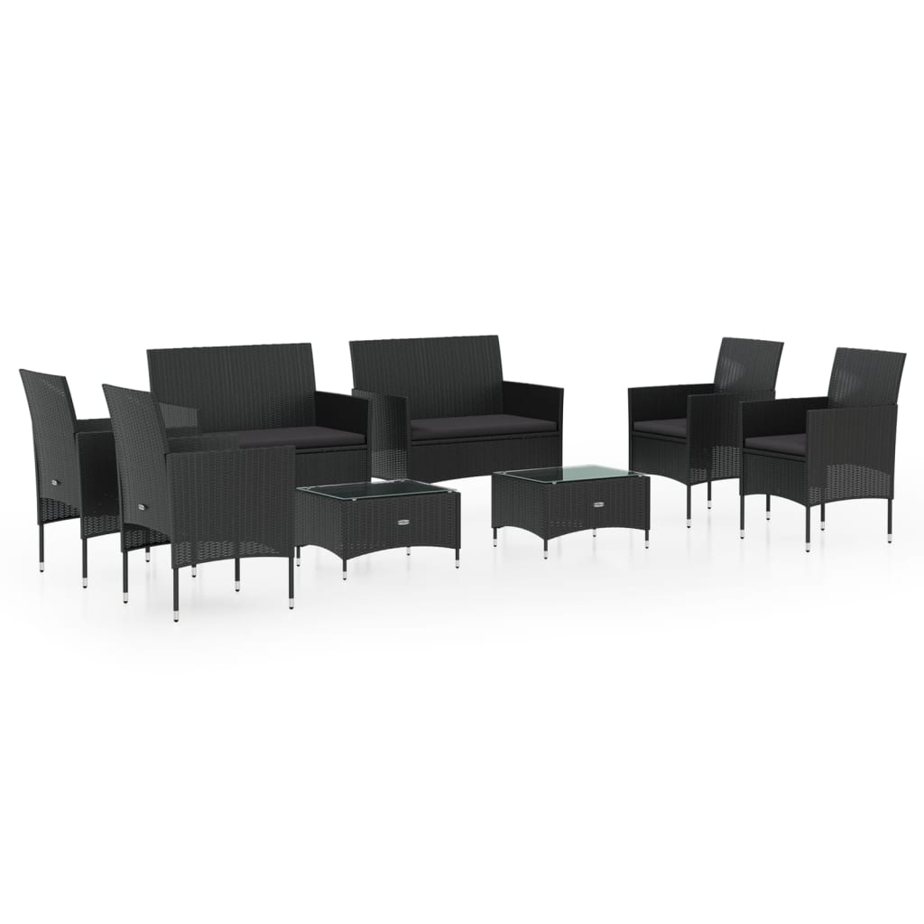 8-tlg. Garten-Lounge-Set mit Auflagen Poly Rattan Schwarz