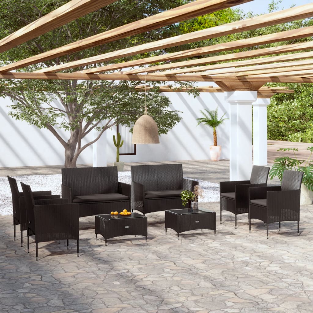 8-tlg. Garten-Lounge-Set mit Auflagen Poly Rattan Schwarz