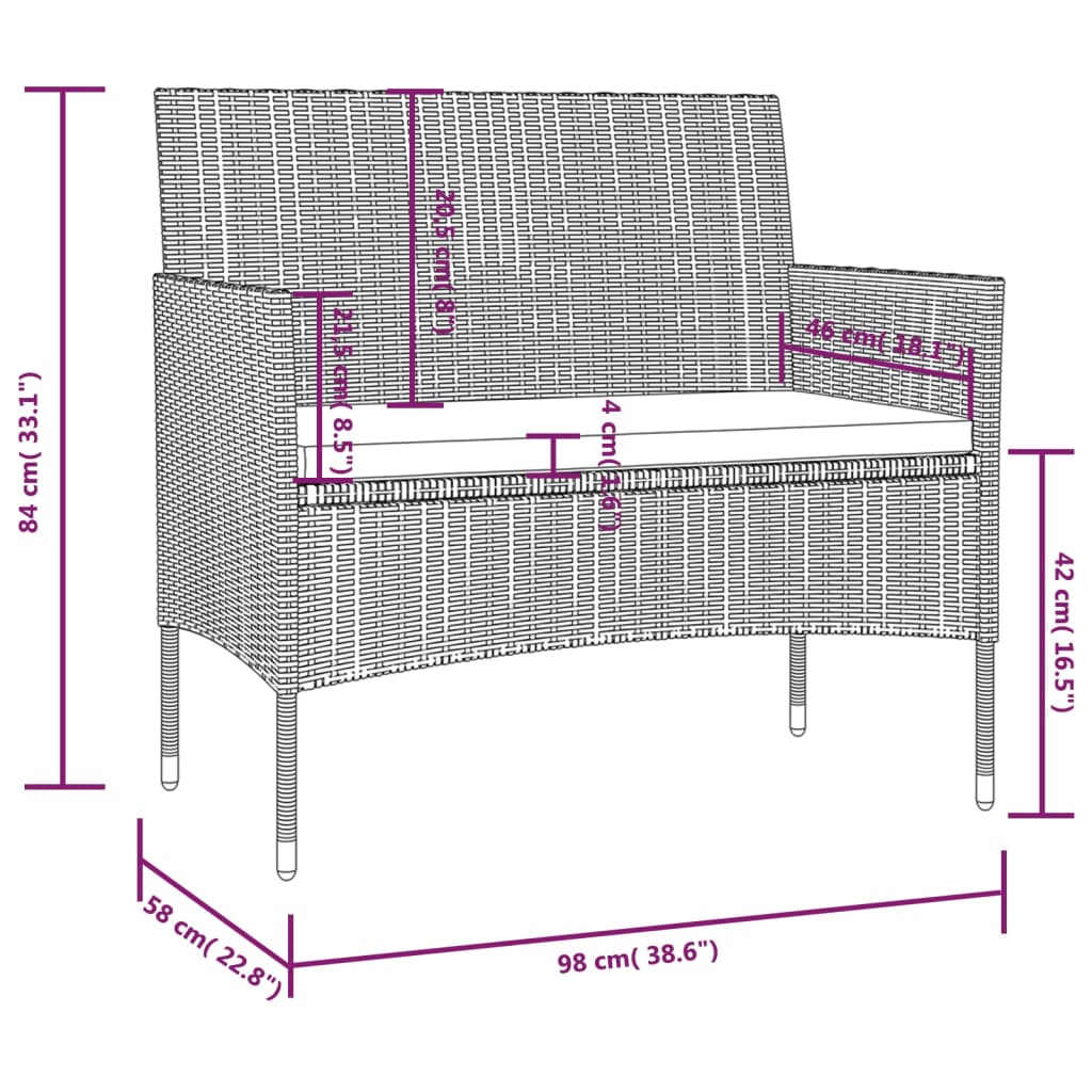 8-tlg. Garten-Lounge-Set mit Auflagen Poly Rattan Schwarz