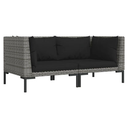 Gartensofas 2 Stk. mit Kissen Halbrundes Poly Rattan