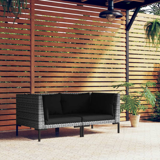 Gartensofas 2 Stk. mit Kissen Halbrundes Poly Rattan