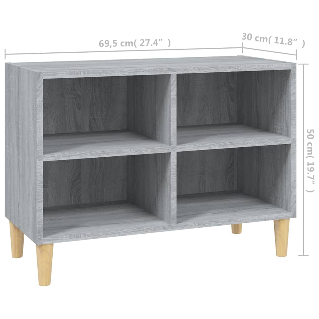 TV-Schrank mit Massivholz-Beinen Grau Sonoma 69,5x30x50 cm