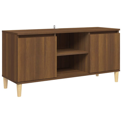 TV-Schrank Massivholz-Beine Braun Eichen-Optik 103,5x35x50 cm