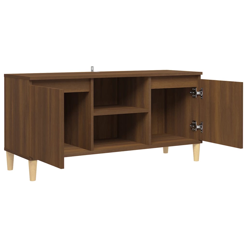 TV-Schrank Massivholz-Beine Braun Eichen-Optik 103,5x35x50 cm