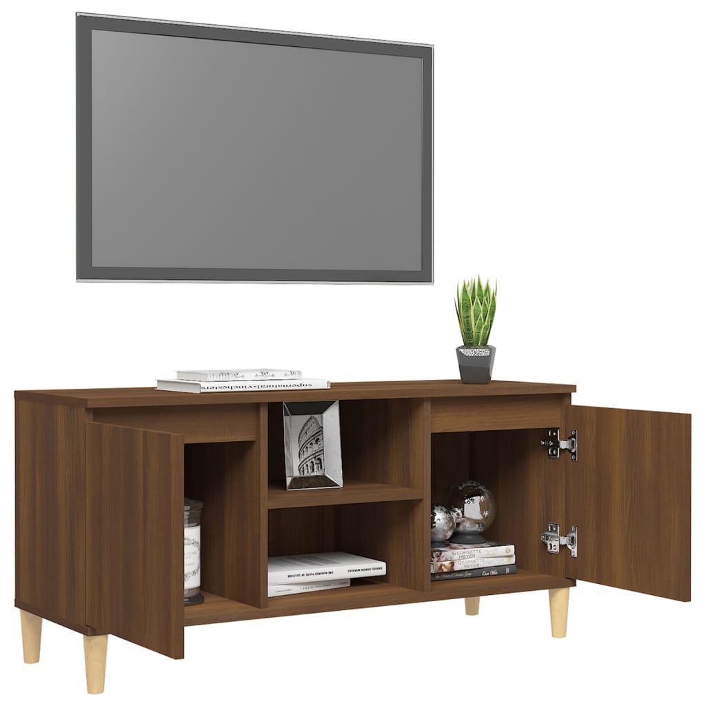 TV-Schrank Massivholz-Beine Braun Eichen-Optik 103,5x35x50 cm