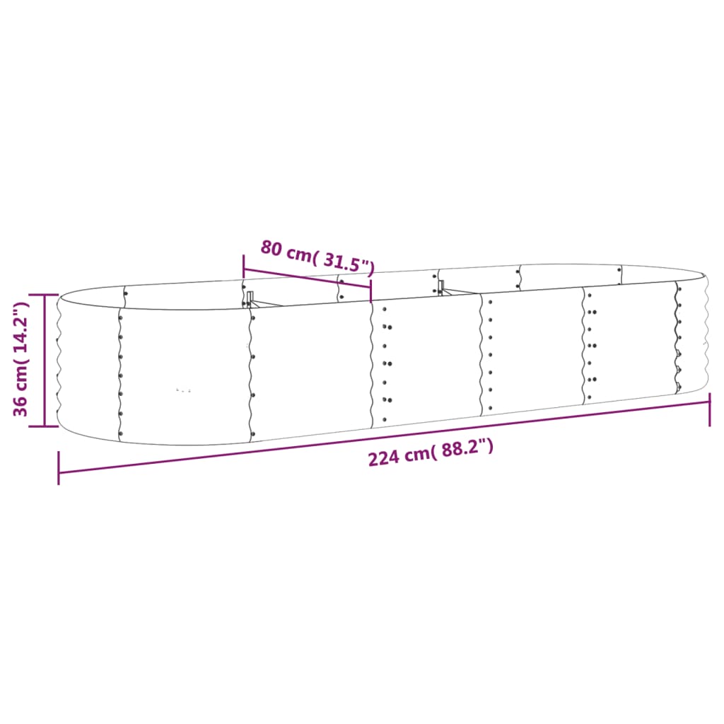 Hochbeet Pulverbeschichteter Stahl 224x80x36 cm Grau