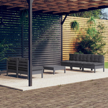 6-tlg. Garten-Lounge-Set mit Anthrazit Kissen Kiefernholz