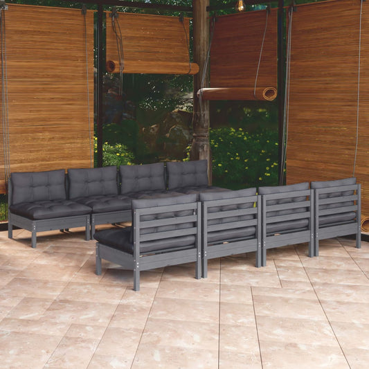 9-tlg. Garten-Lounge-Set mit Kissen Kiefer Massivholz