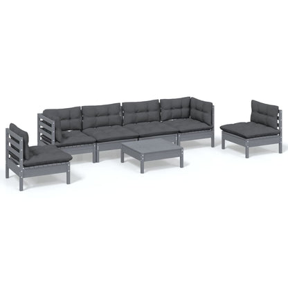 7-tlg. Garten-Lounge-Set mit Kissen Kiefer Massivholz