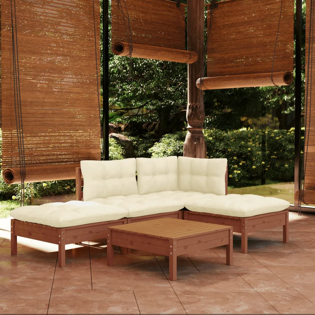 5-tlg. Garten-Lounge-Set mit Kissen Honigbraun Kiefernholz