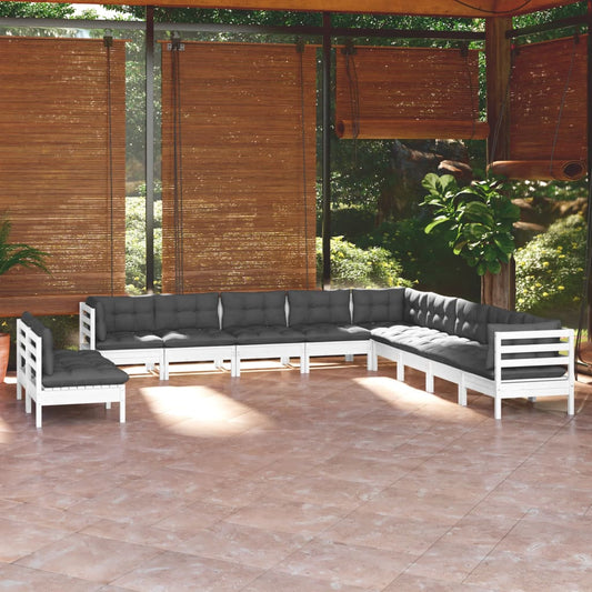 11-tlg. Garten-Lounge-Set mit Kissen Weiß Massivholz Kiefer