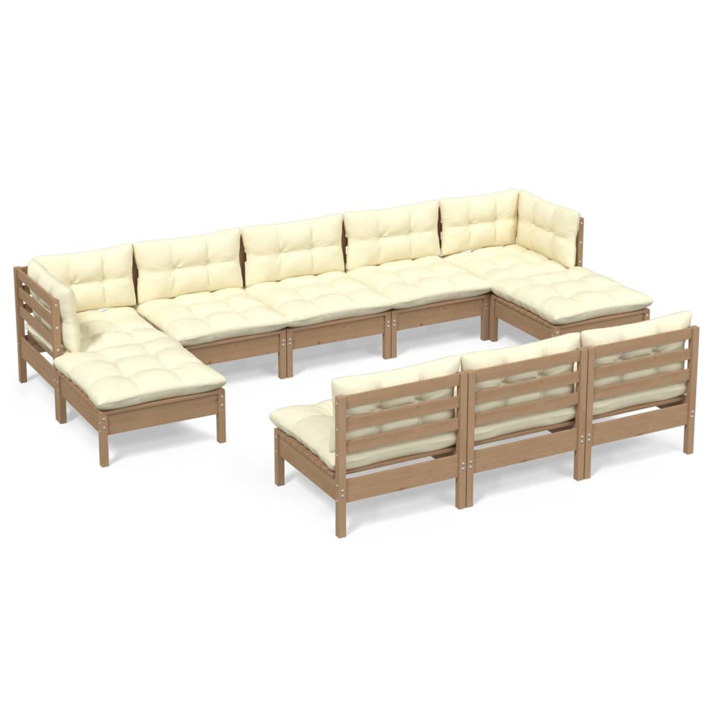 10-tlg. Garten-Lounge-Set mit Kissen Honigbraun Kiefernholz