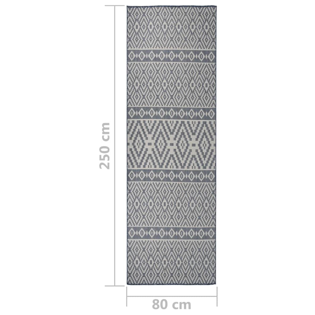 Outdoor-Teppich Flachgewebe 80x250 cm Blau Gestreift