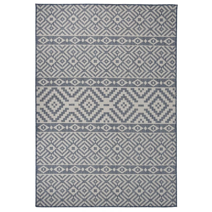 Outdoor-Teppich Flachgewebe 160x230 cm Blau Gestreift