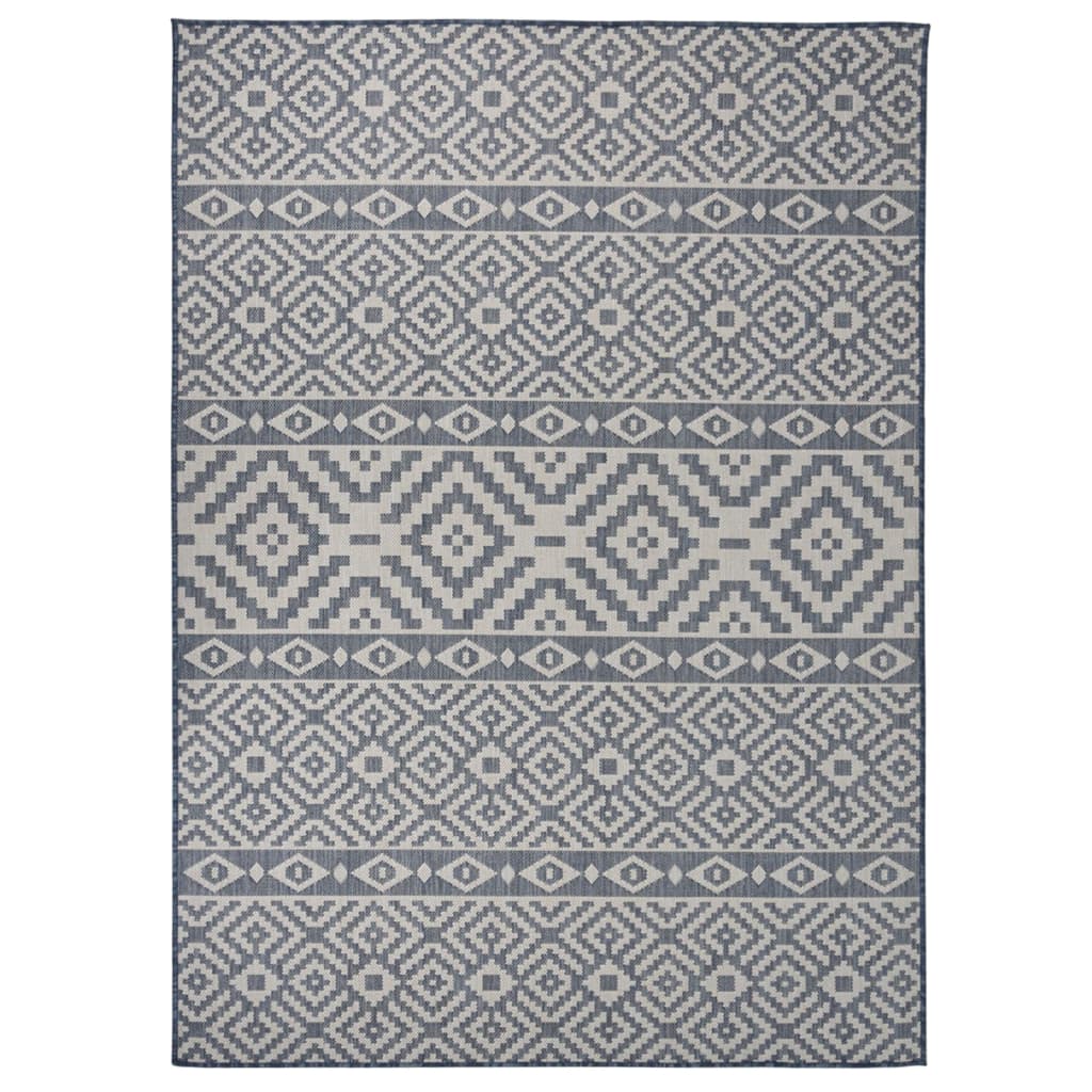 Outdoor-Teppich Flachgewebe 200x280 cm Blau Gestreift