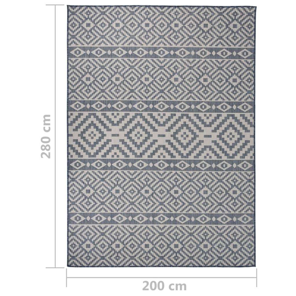 Outdoor-Teppich Flachgewebe 200x280 cm Blau Gestreift