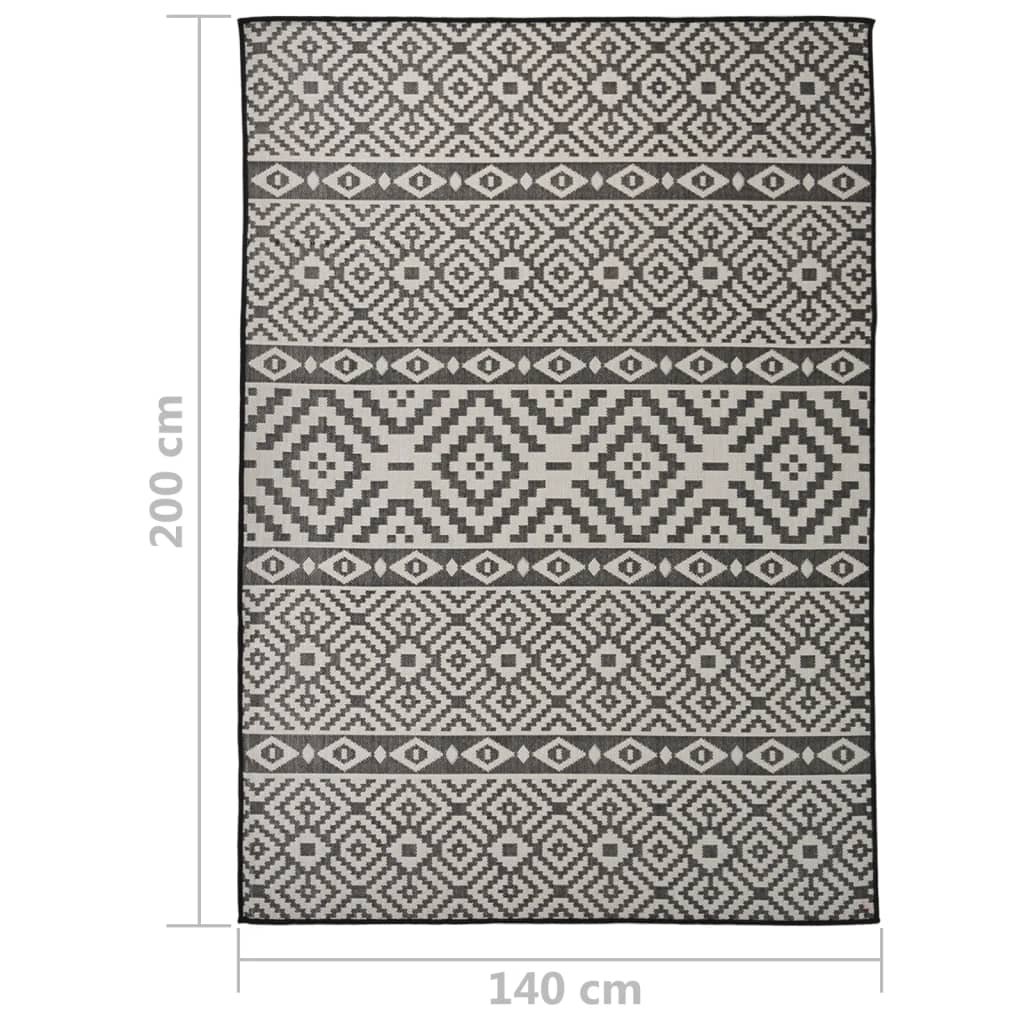 Outdoor-Teppich Flachgewebe 140x200 cm Schwarz Gestreift