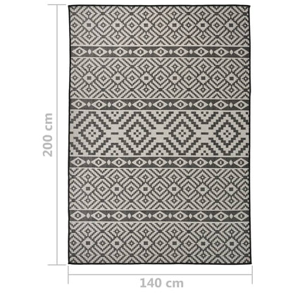 Outdoor-Teppich Flachgewebe 140x200 cm Schwarz Gestreift