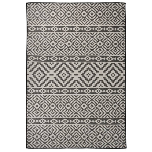 Outdoor-Teppich Flachgewebe 160x230 cm Schwarz Gestreift