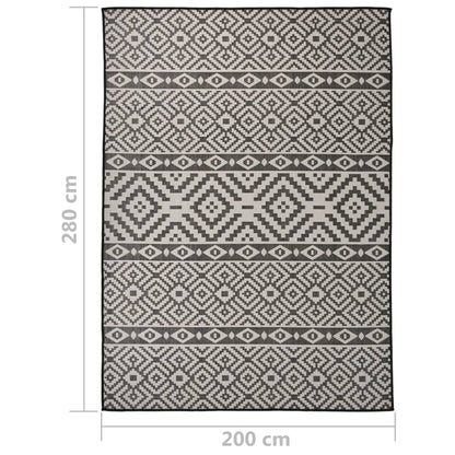 Outdoor-Teppich Flachgewebe 200x280 cm Schwarz Gestreift