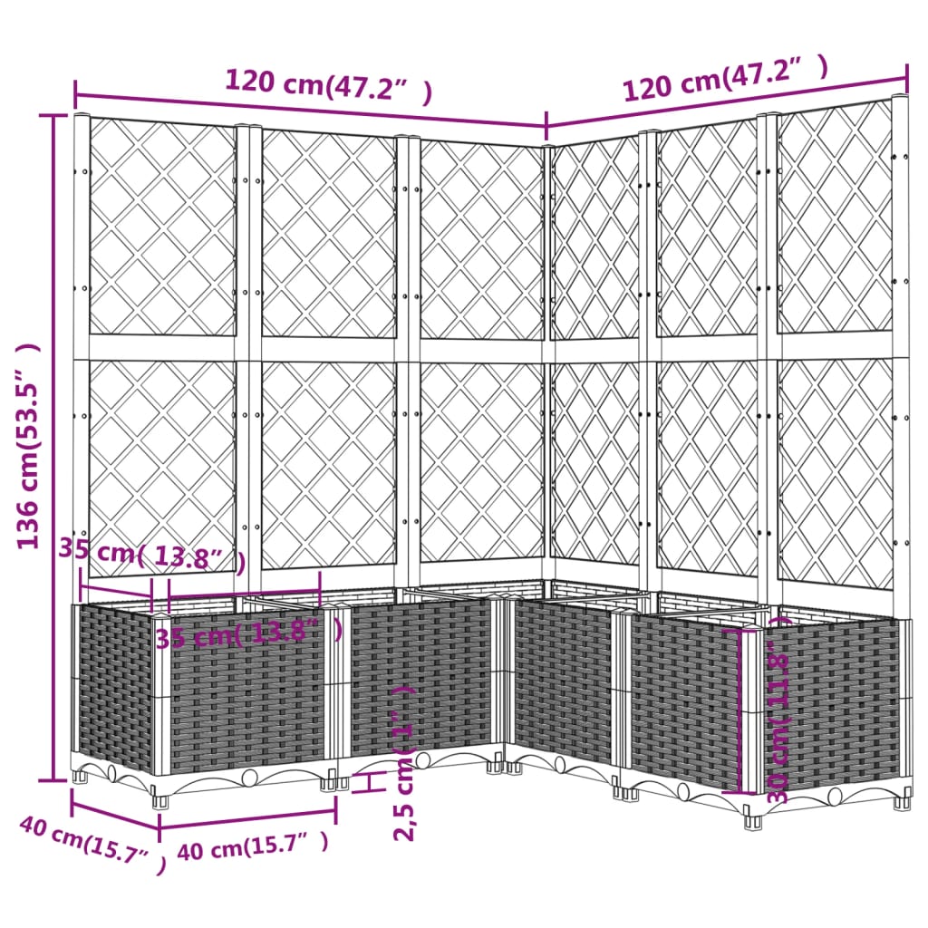 Pflanzkübel mit Rankgitter Braun 120x120x136 cm PP