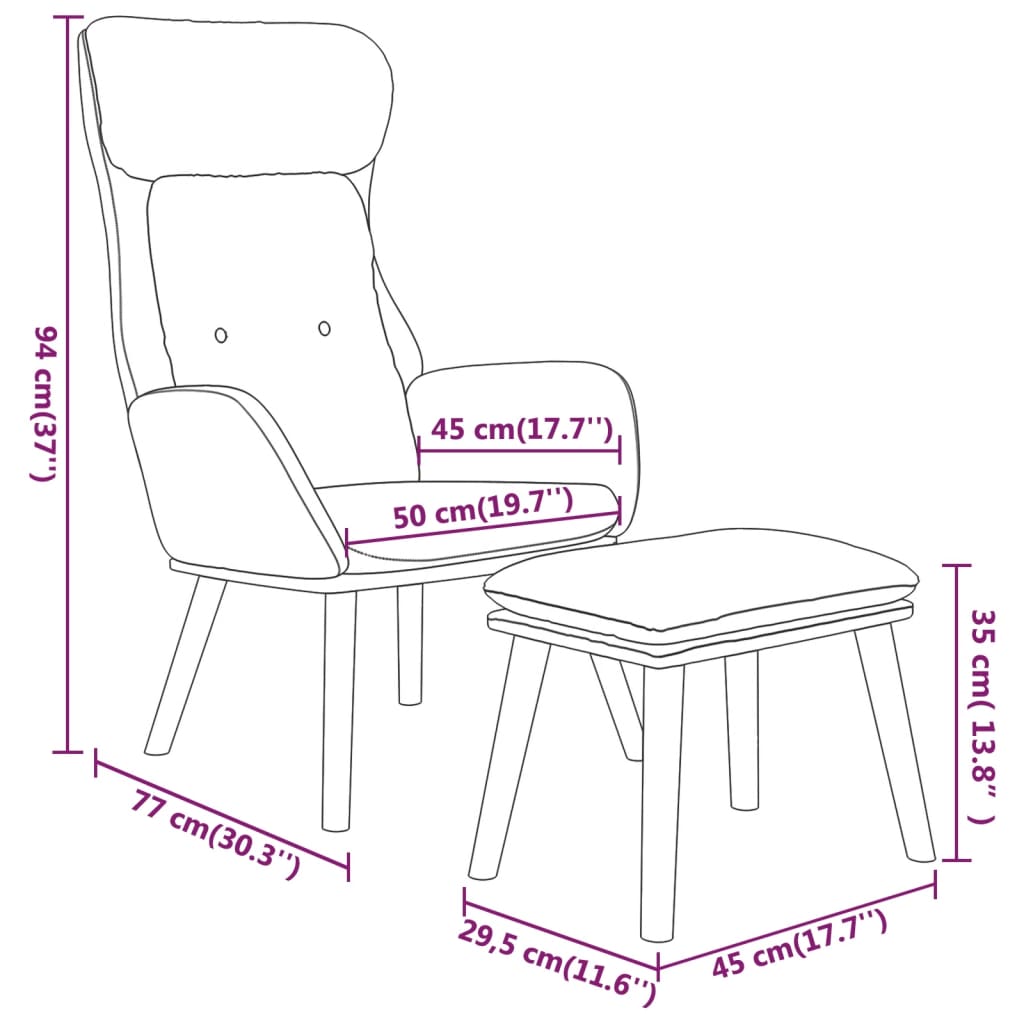 Relaxsessel mit Hocker Dunkelgrau Kunstleder & Stoff