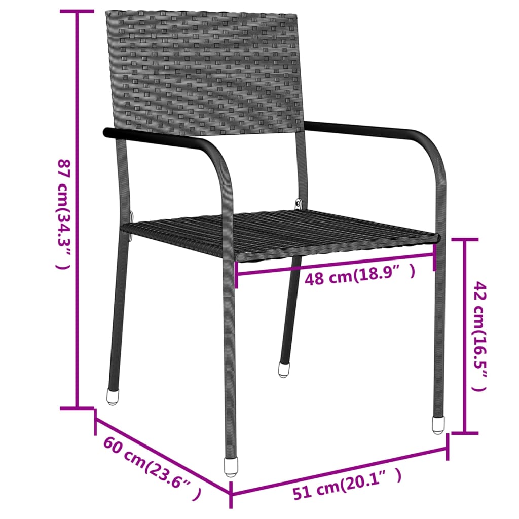 3-tlg. Garten-Essgruppe Poly Rattan Schwarz