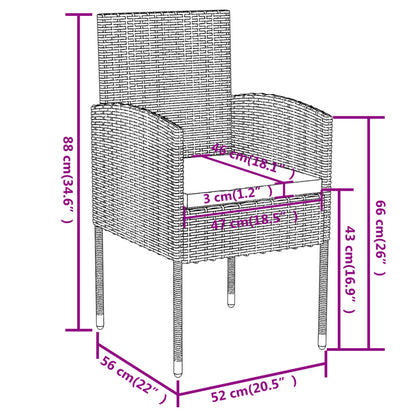 3-tlg. Garten-Essgruppe Poly Rattan Schwarz