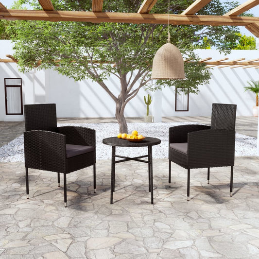 3-tlg. Garten-Essgruppe Poly Rattan Schwarz