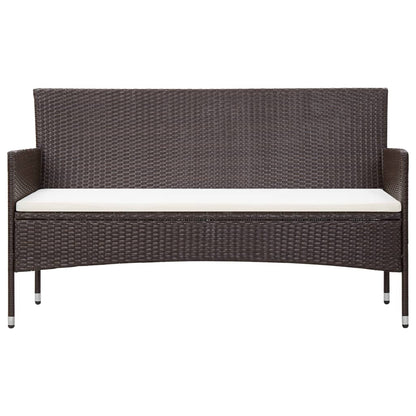 Gartensofa 3-Sitzer mit Kissen Braun Poly Rattan