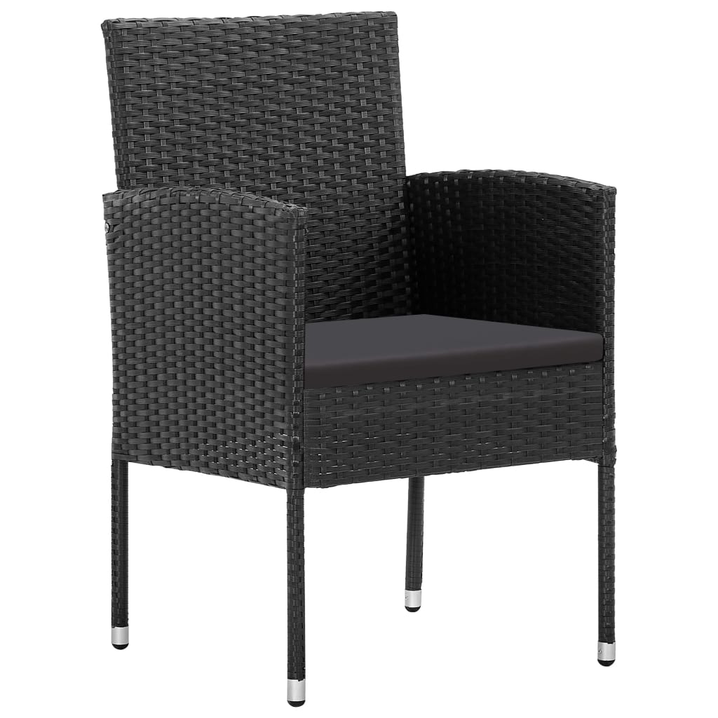 Gartenstühle mit Kissen in Schwarz 2 Stk. Schwarz Poly Rattan