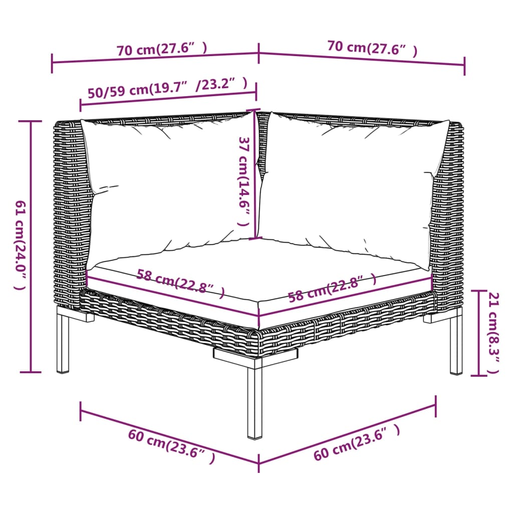 5-tlg. Garten-Lounge-Set mit Kissen Poly Rattan Dunkelgrau