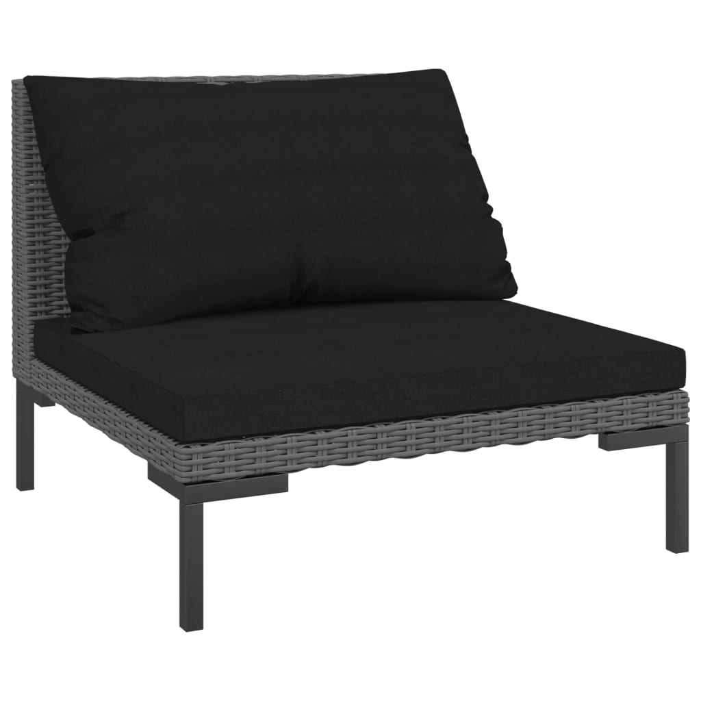 7-tlg. Garten-Lounge-Set mit Kissen Poly Rattan Dunkelgrau