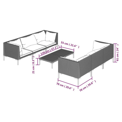 7-tlg. Garten-Lounge-Set mit Kissen Poly Rattan Dunkelgrau