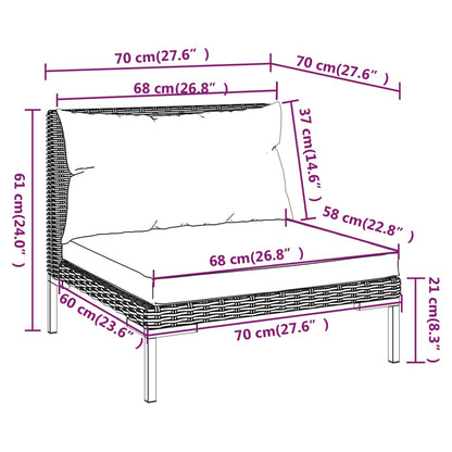 7-tlg. Garten-Lounge-Set mit Kissen Poly Rattan Dunkelgrau